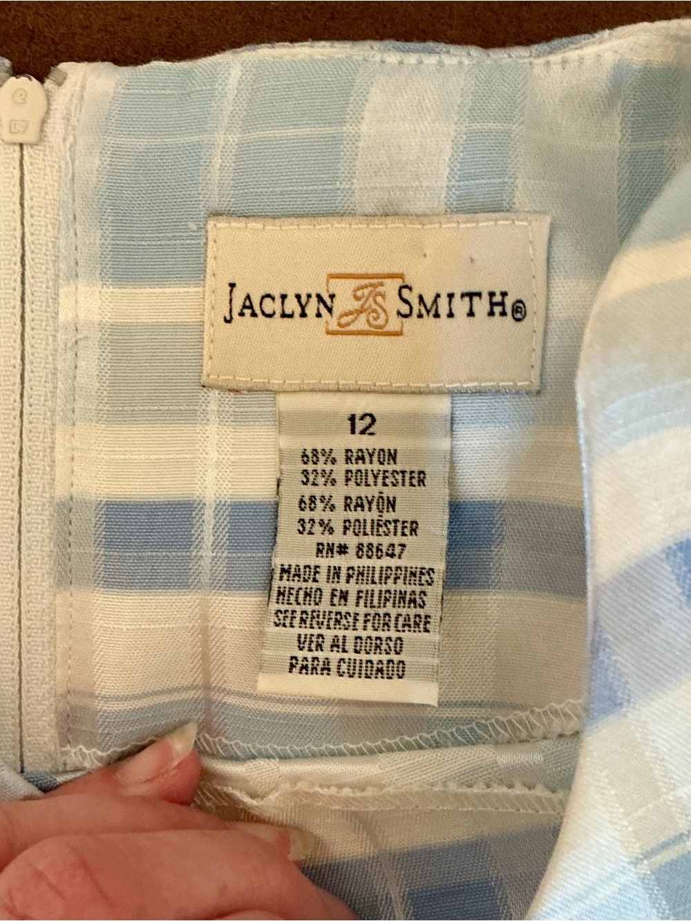 Jaclyn Smith Light Blue and White Plaid Sleeveless Shift Dress - Picture 2 of 7